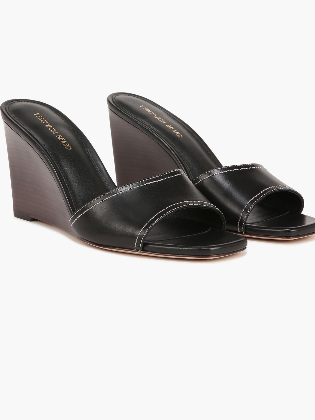 Veronica Beard Ellen Black Leather Wedge Slides